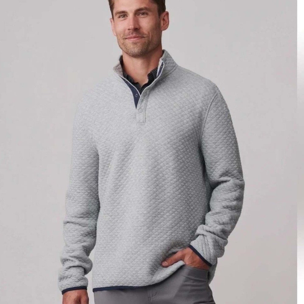 Rhone Mens Gramercy Pullover Grey 1/4 Neck Quilted Sweatshirt Medium Preppy